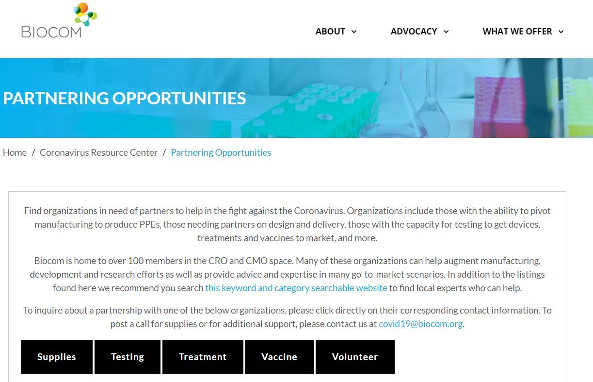 Biocom portal helps companies pivot operations to address COVID-19 crisis