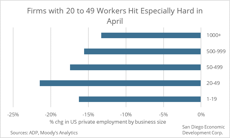 SDREDC bart chart shows small firms experienced largest job losses in April 2020